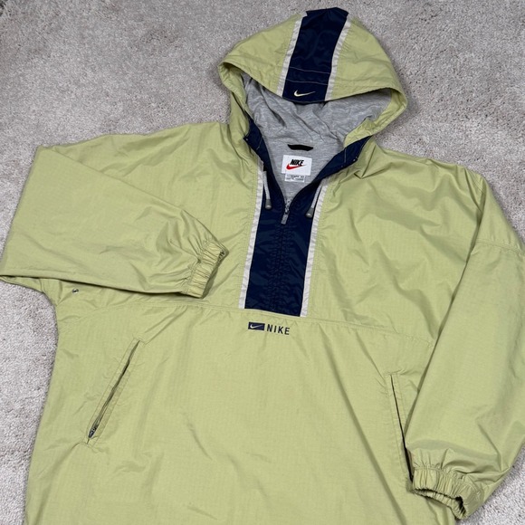 Nike Jackets & Blazers - VTG 90s Nike Pullover Anorak Hooded Jacket Light Green Navy Women Large